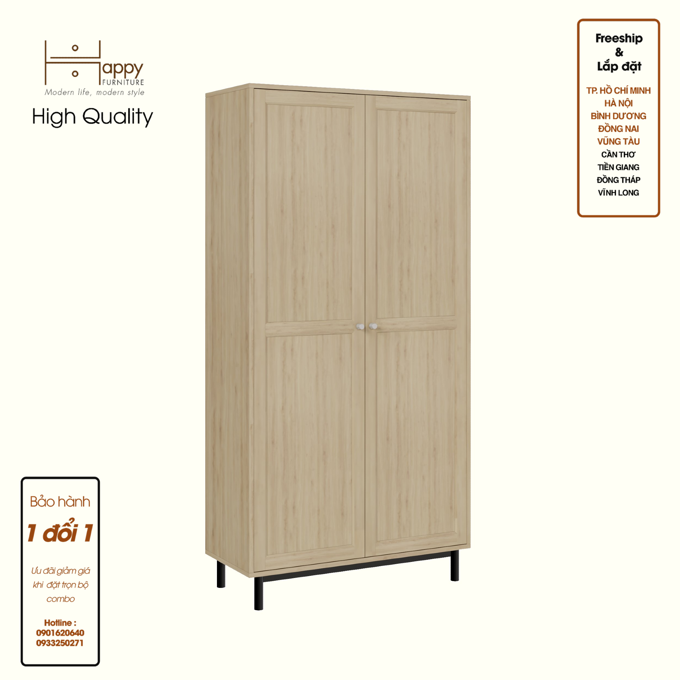 CATY, Kệ sách 6 tầng 2 cửa mở - chân sắt, 90cm x 39cm x 180cm , KSA_056