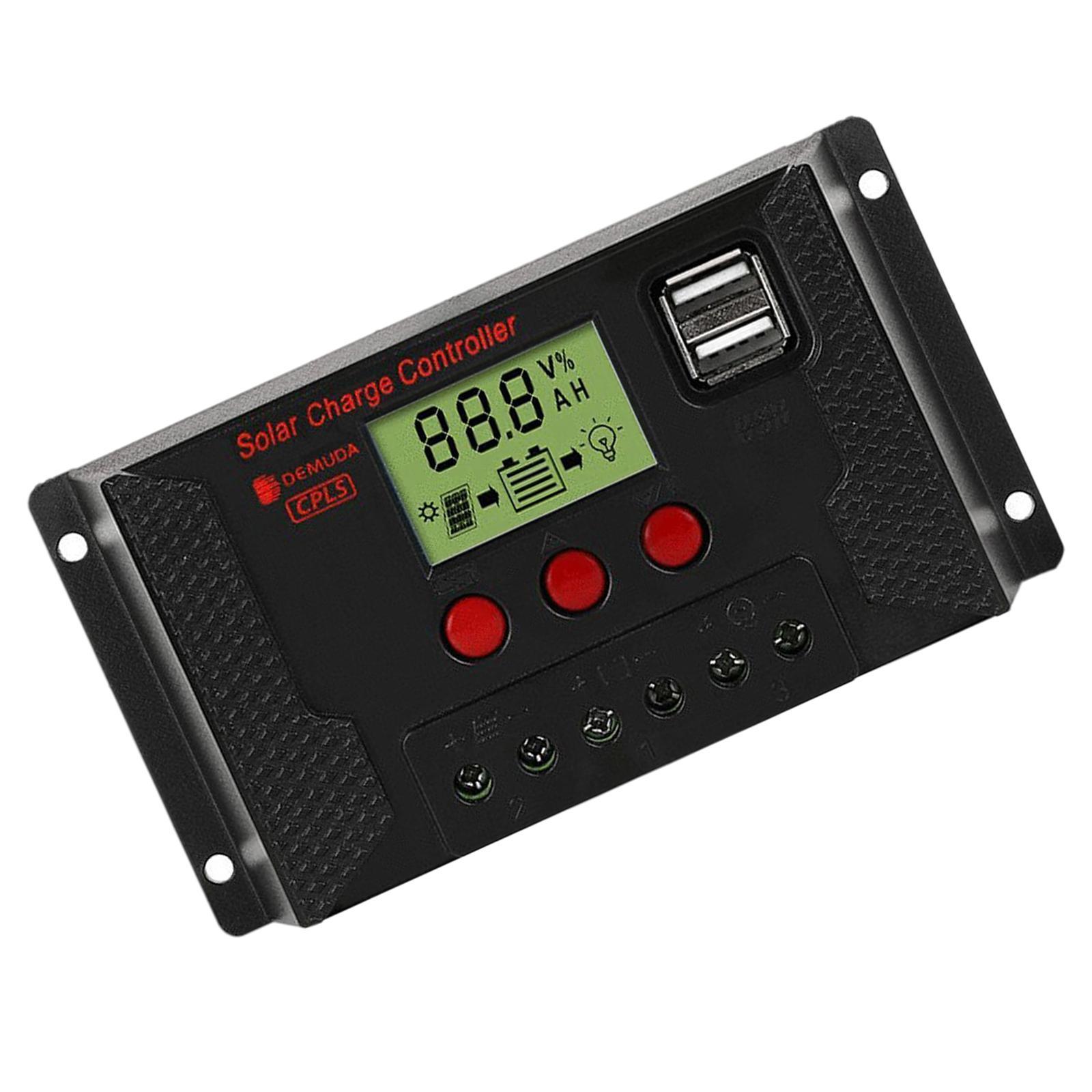 12V/24V Solar Charge Controller Dual USB Port Smart Overloading LCD Display