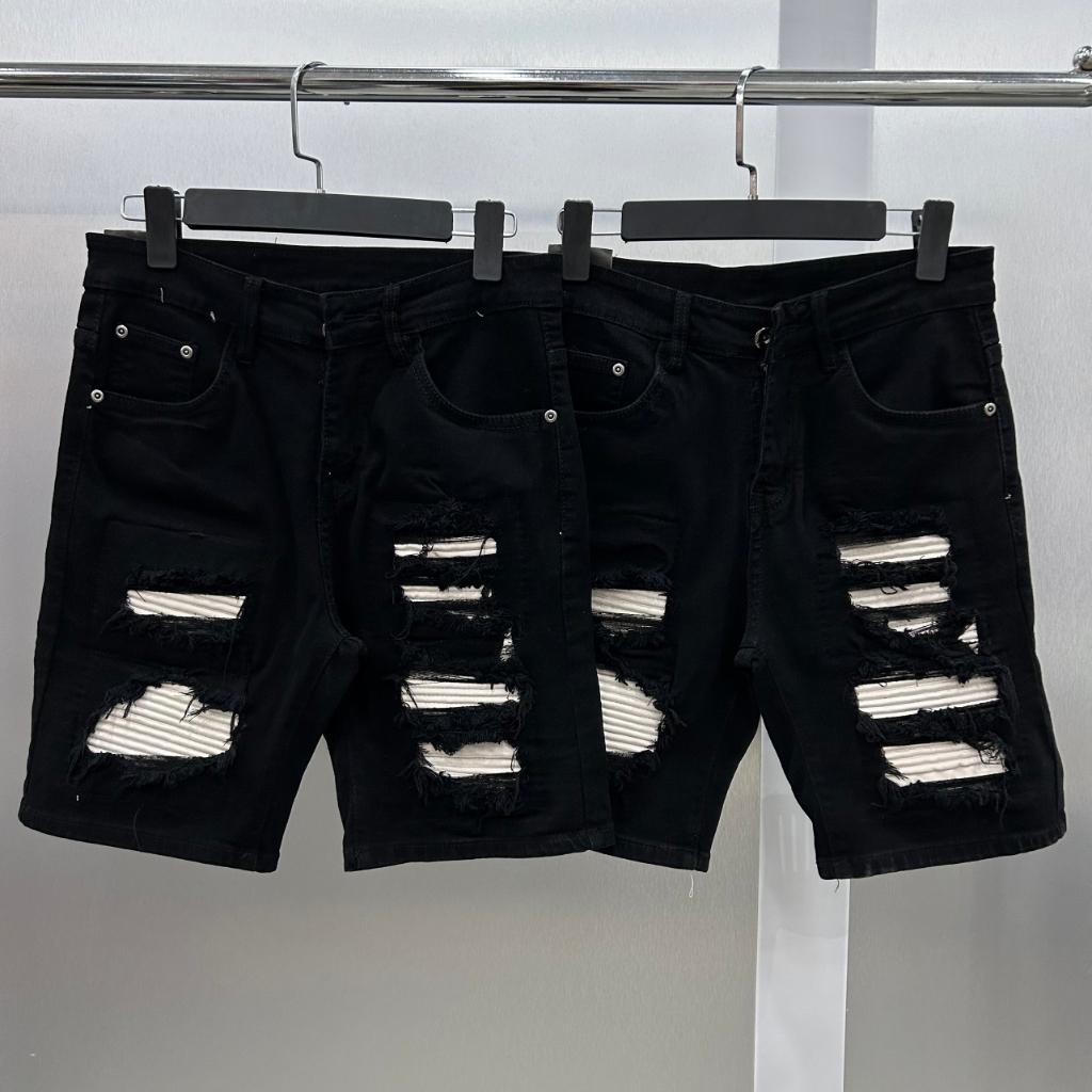 Quần Short Jean AMIRI Rách bọc da quần short đùi jean co giãn cao cấp - gin store