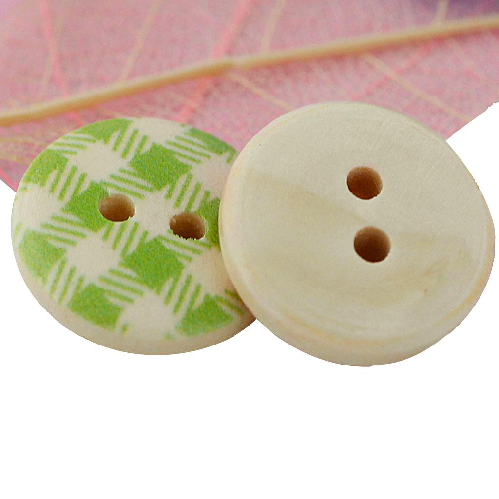 200Pcs 15mm Round Painted Wooden Button Sewing Buttons 2 Holes For Craft