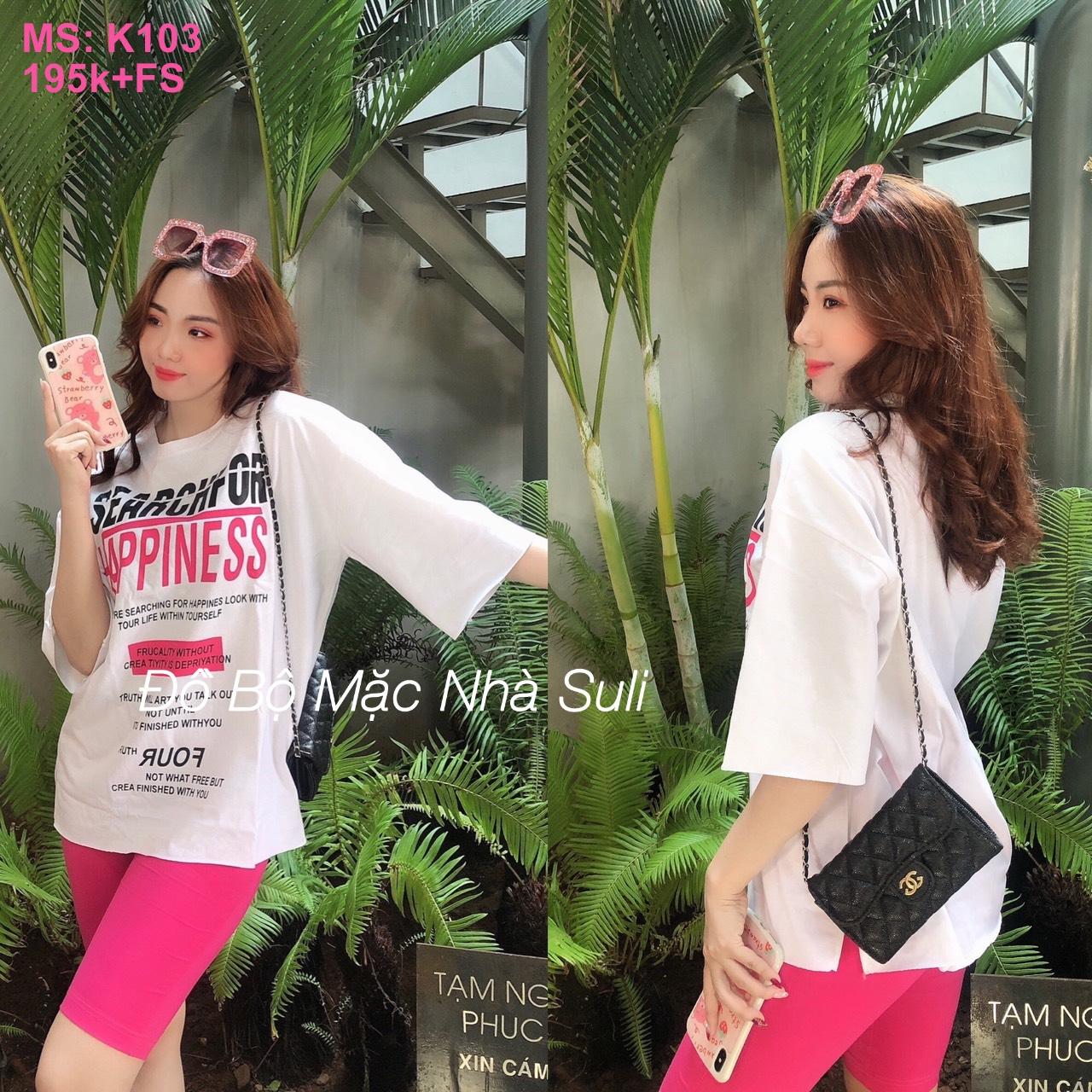 Đồ Mặc Nhà Lỡ Cotton Cao Cấp in chữ Happiness - Bền, Đẹp, Dễ Thương
