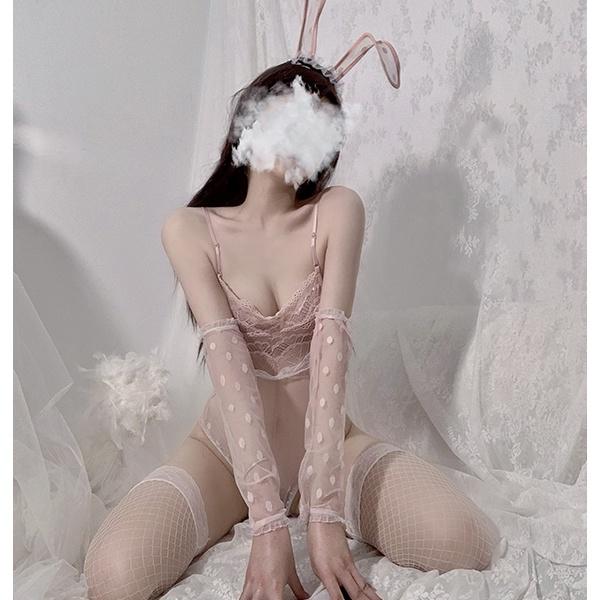 Cosplay thỏ sexy đồ ngủ bé thỏ Bunny chấm bi quyến rũ đồ lót liền thân bodysuit ren xuyên thấu gợi cảm BIKI HOUSE N734