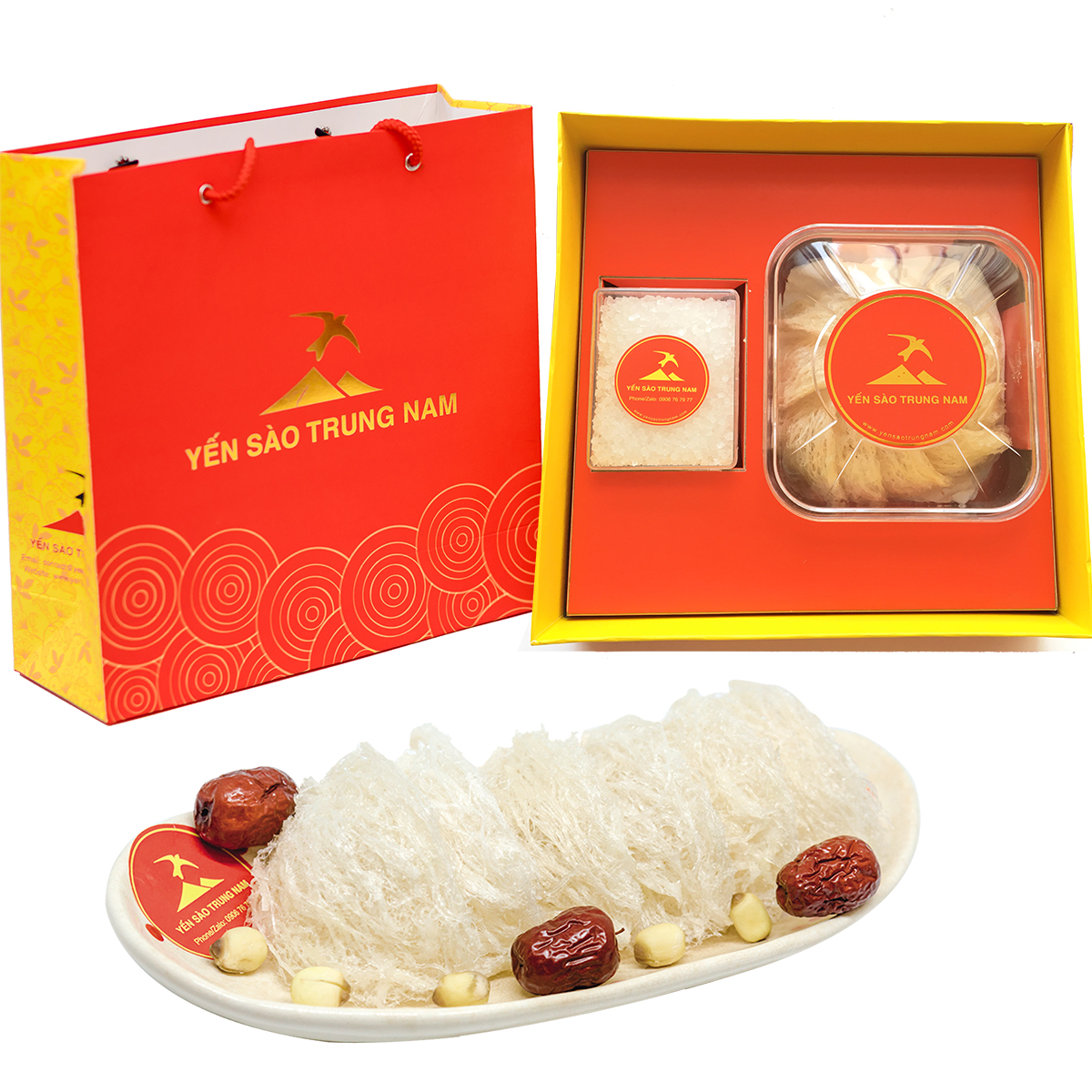 Tổ Yến Sào Tinh Chế (6 Tổ/50g/Hộp) (Tổ Yến làm sạch/Tổ Yến Sạch chế biến từ Tổ Yến Thô /Tổ Yến còn lông) Yến Sào Trung Nam - Hộp quà tặng