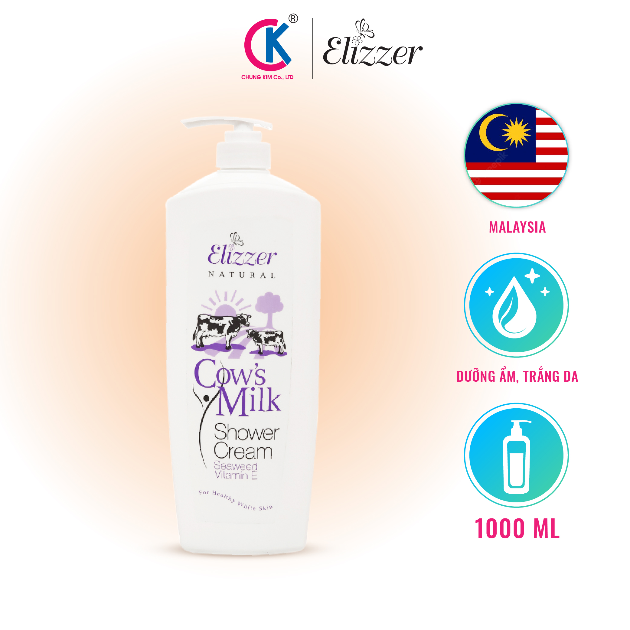 Sữa Tắm Dưỡng Trắng Da Elizzer Cow's Milk Chiết Xuất Sữa Bò 1L