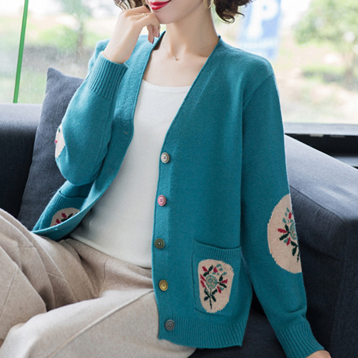 Áo cardigan nữ phối họa tiết tay và túi ArcticHunter, thời trang thương hiệu chính hãng