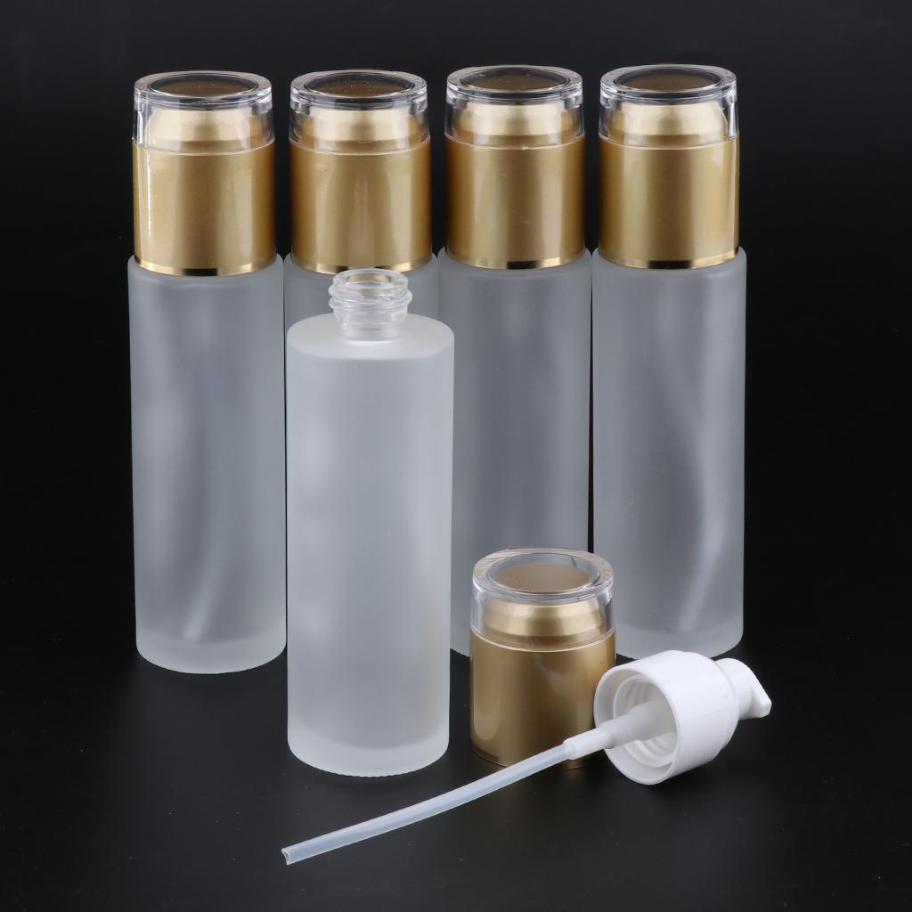 5 Pcs 80ml Glass Empty Bottles with Pump, Travel Cosmetic Bottle Dispenser,Great for Refill Cream/Serum/Skin Care/Lotions
