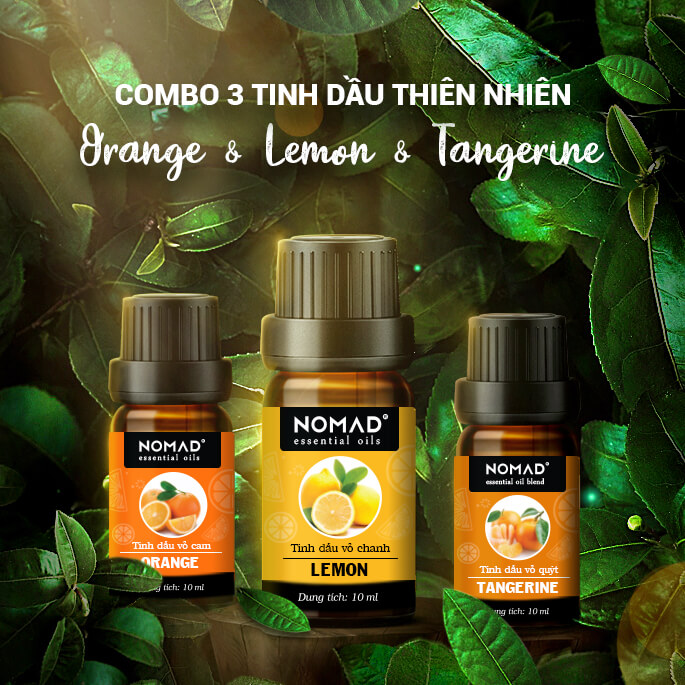 Combo 3 Tinh Dầu Nguyên Chất Nomad: Tinh Dầu Vỏ Cam (10ml) + Tinh Dầu Vỏ Chanh (10ml) + Tinh Dầu Vỏ Quýt (10ml)