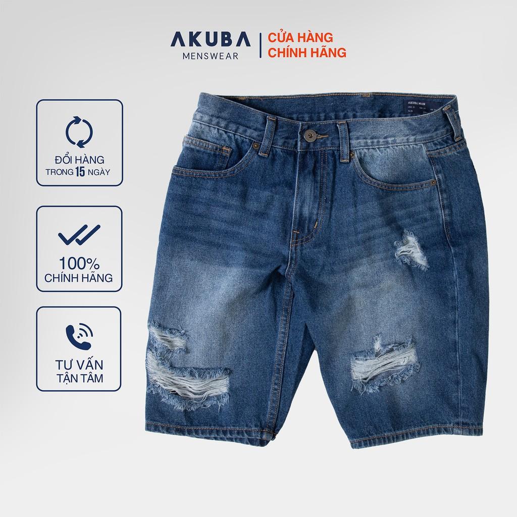 Quần Short Jean Nam Rách Thời Trang Cao Cấp AKUBA Form Skinny | 01D19133