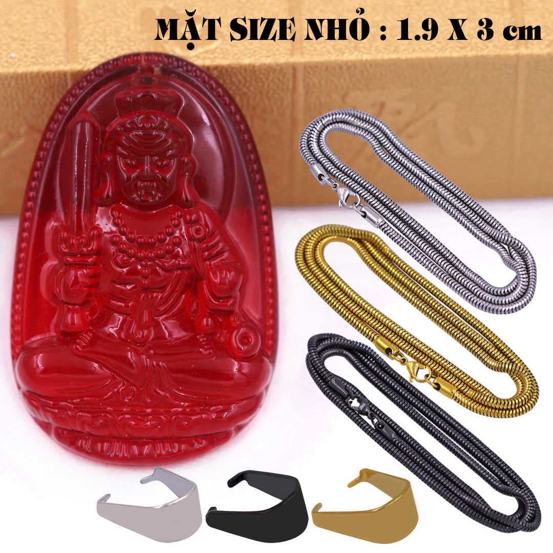 Mặt Phật Bất động minh vương pha lê đỏ 1.9cm x 3cm  kèm vòng cổ dây chuyền inox rắn vàng + móc inox vàng, Phật bản mệnh, mặt dây chuyền