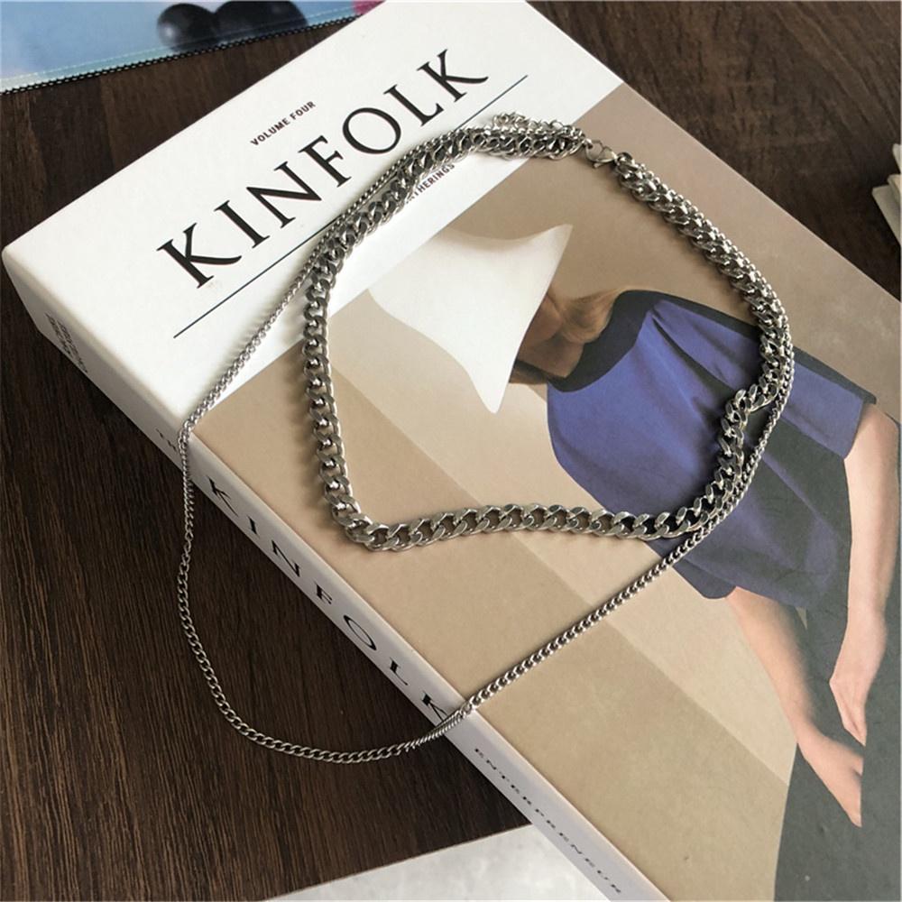 Trendy Double layer Long Chain Necklace Simple Minimalist Punk Chain Necklace for Women Men HB