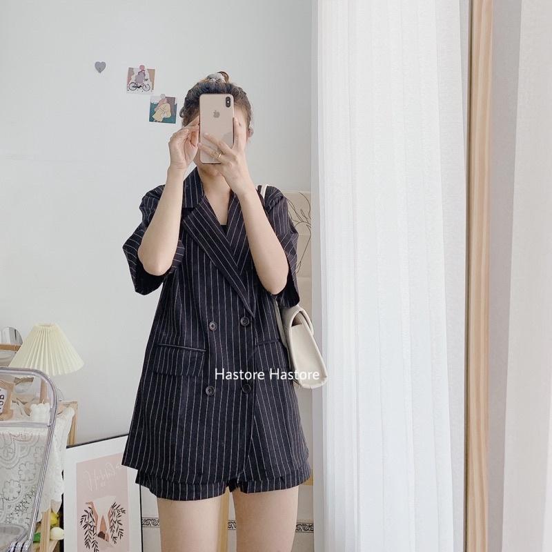 set blazer sọc + quần short ( ảnh tự chụp )