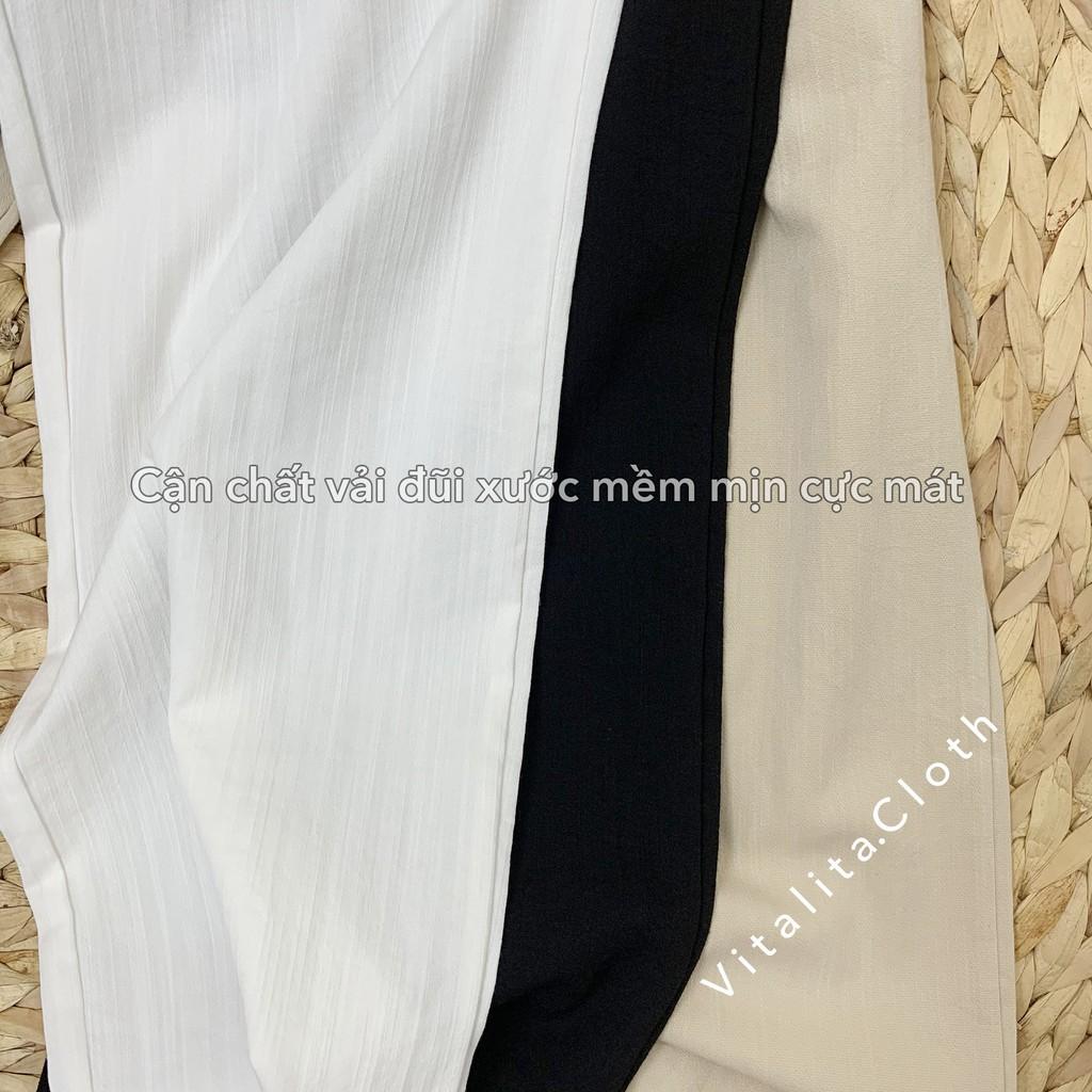 Quần đũi ống rộng nữ lưng cao khóa thật lưng chun - Màu Đen Trắng và Kem - Ống dài 100cm lên dáng suông đứng cực xinh