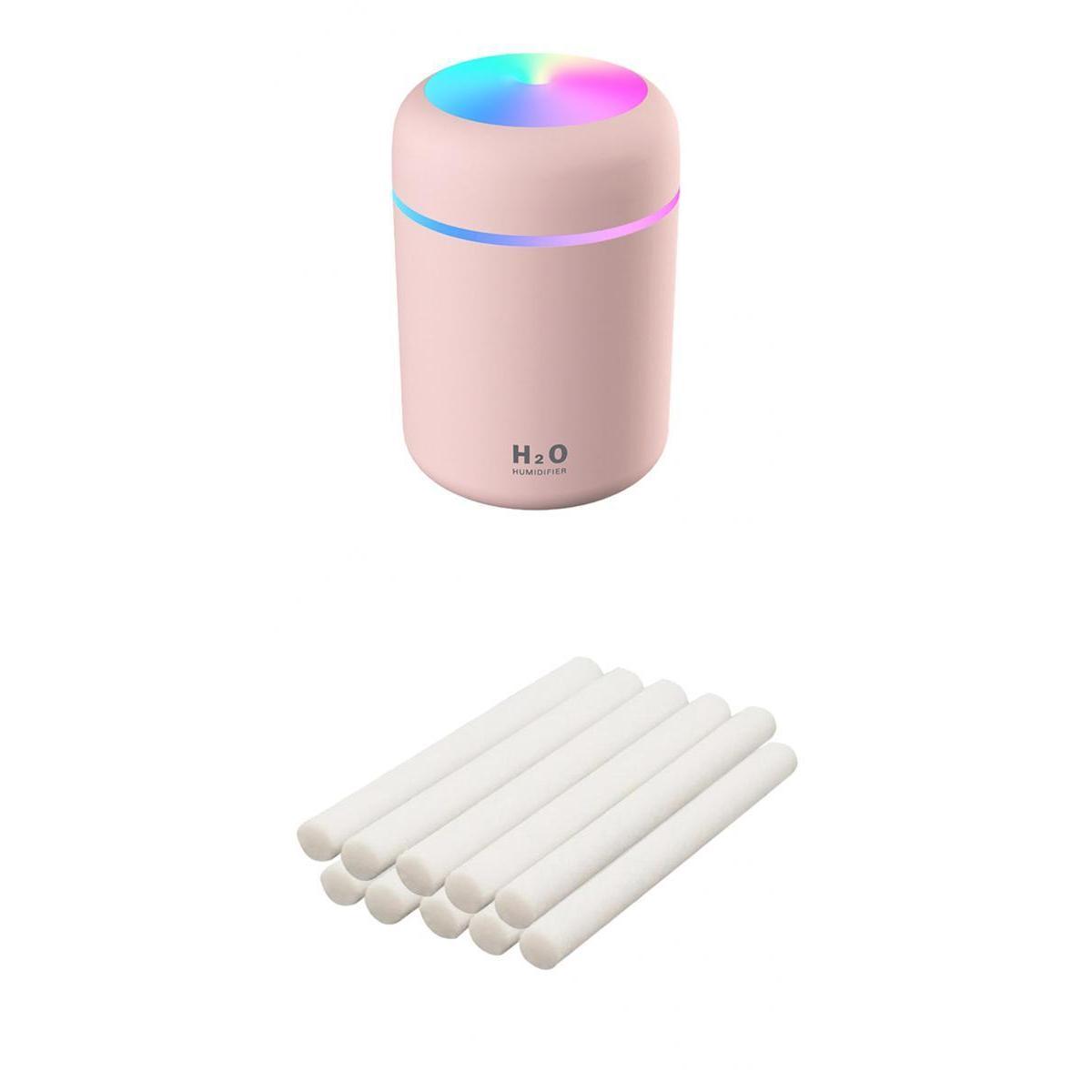 USB Air Humidifier with Pink Essential Oils Diffuser + 10 Pieces of Cotton