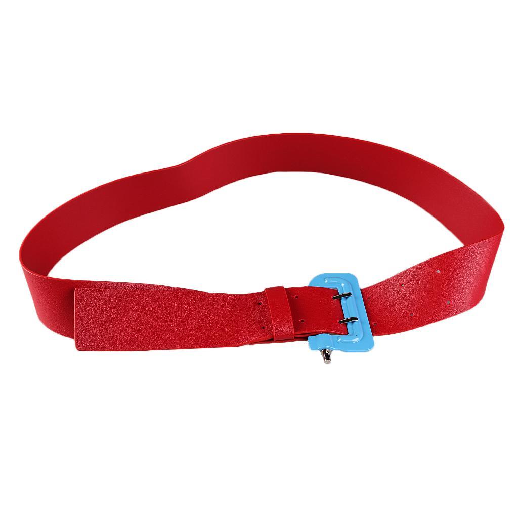 Womens Girls PU Leather Skinny Buckle Thin Elastic Stretch Waist Belt Waistband