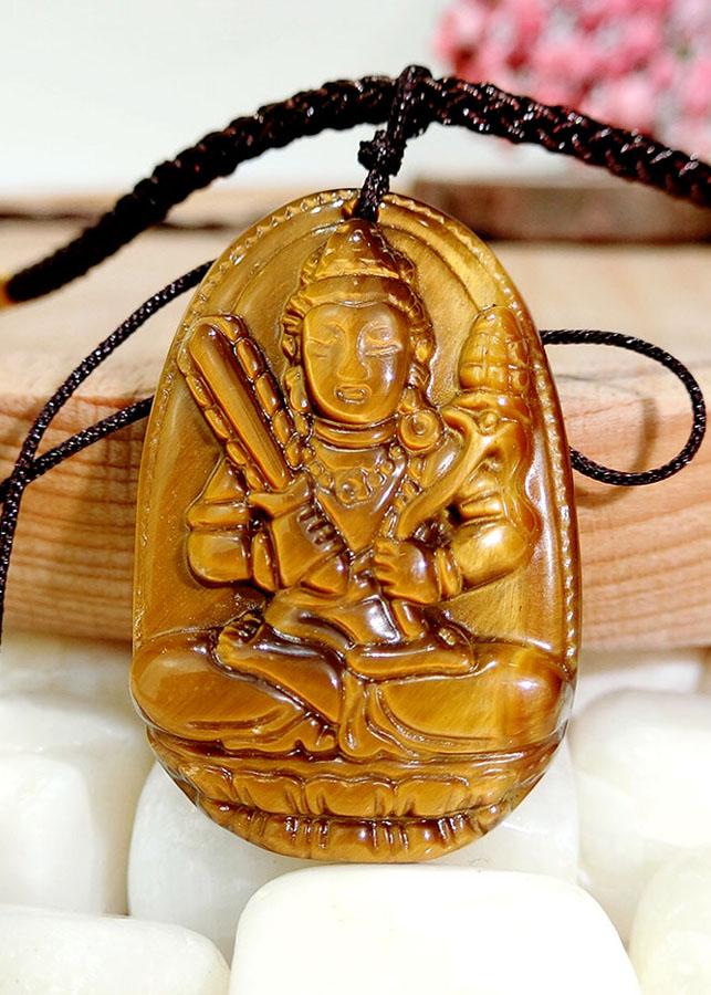 Phật Bản Mệnh 12 Con Giáp Kim Tiền Jewelry - Đá Mắt Hổ Thiên Nhiên - Tặng Kèm Dây Đeo
