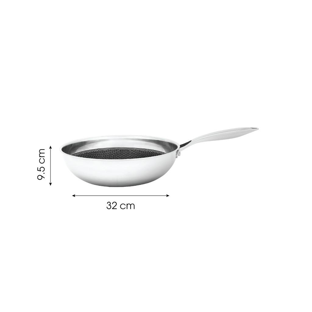 Chảo chống dính sâu lòng Kims Cook Blackcube inox 3 lớp đúc liền đáy từ , Tặng 1 sạn inox