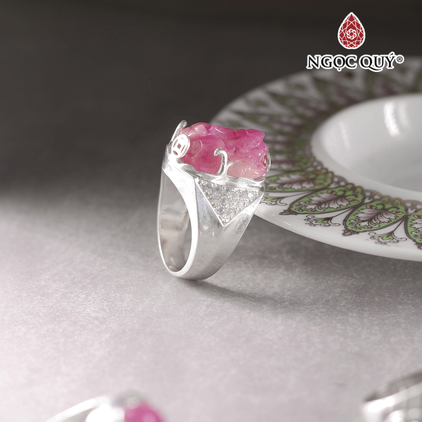 Nhẫn bạc nam mặt đá Tỳ hưu Ruby 19x13mm Ni19 - Ngọc Quý Gemstones