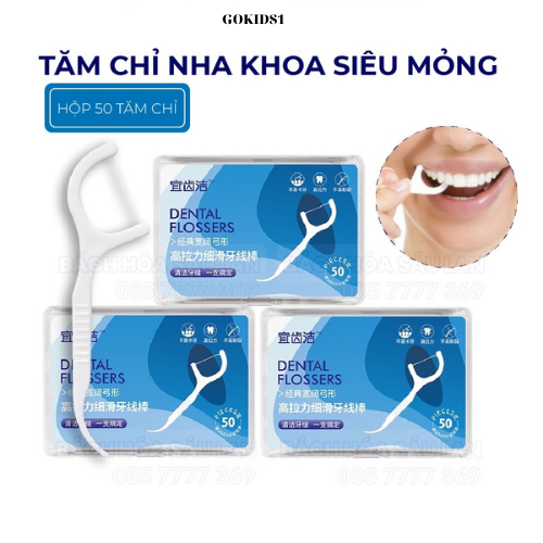 Tăm Chỉ Nha Khoa Hộp 50 Cái, Tăm Chỉ Nha Khoa - Hộp 50 Cây Tăm Chỉ Nha Khoa Tiệt Trùng, Vệ Sinh Kẽ Răng Chân Nướu Chuyên Dụng