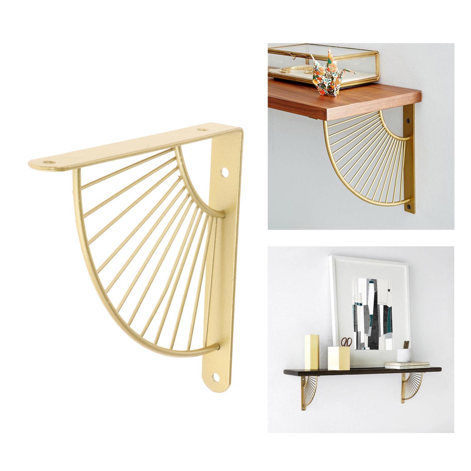 2X Shelf Bracket Decorative Fan-Shaped with Screws Home Bookshelf Golden 20cm