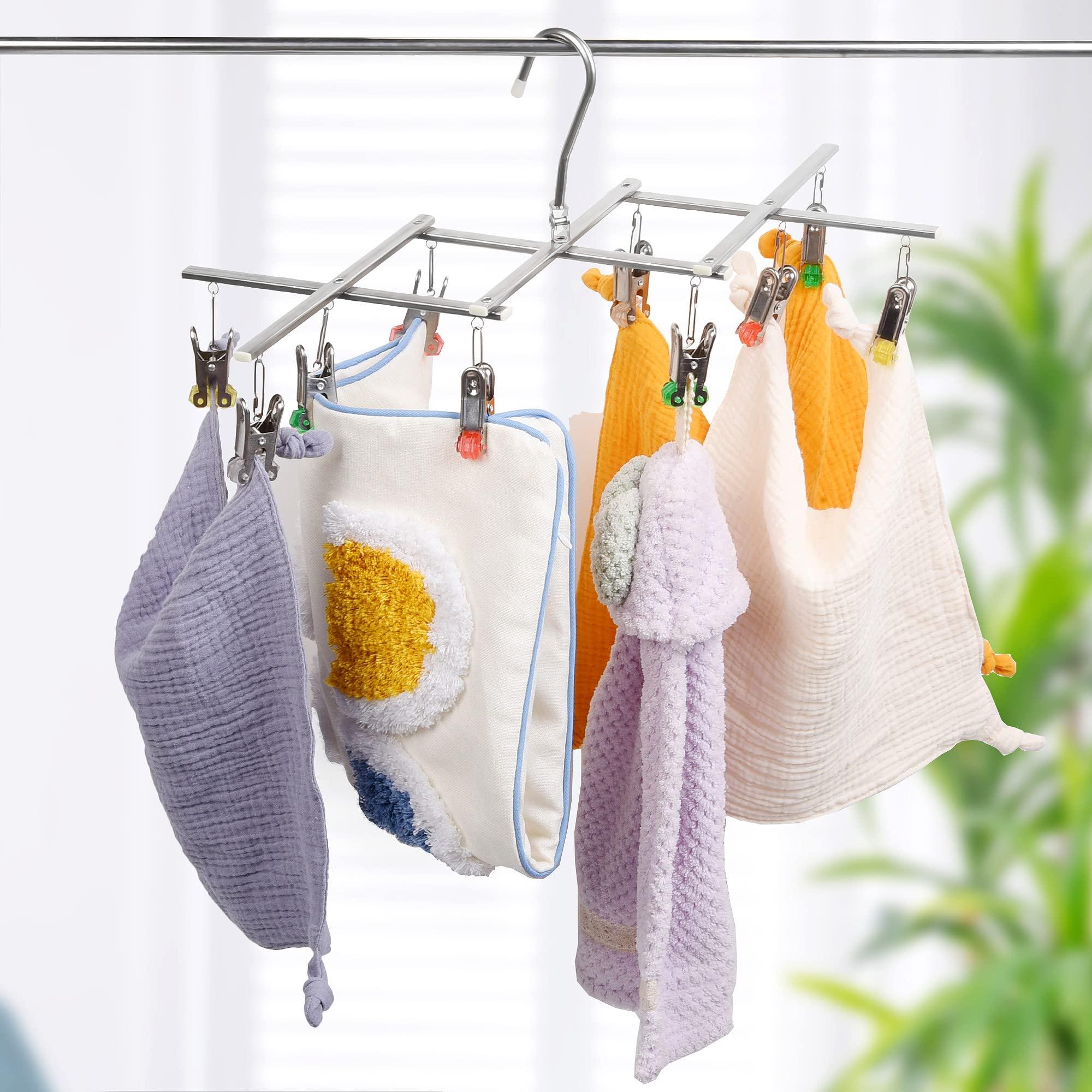 Móc treo sấy, máy sấy bằng thép không gỉ, móc treo chống thả với 10 cổ phiếu để làm khô vớ đồ lót và các vật thể nhỏ, clip nhanh chóng được phát hành, có thể gập lại