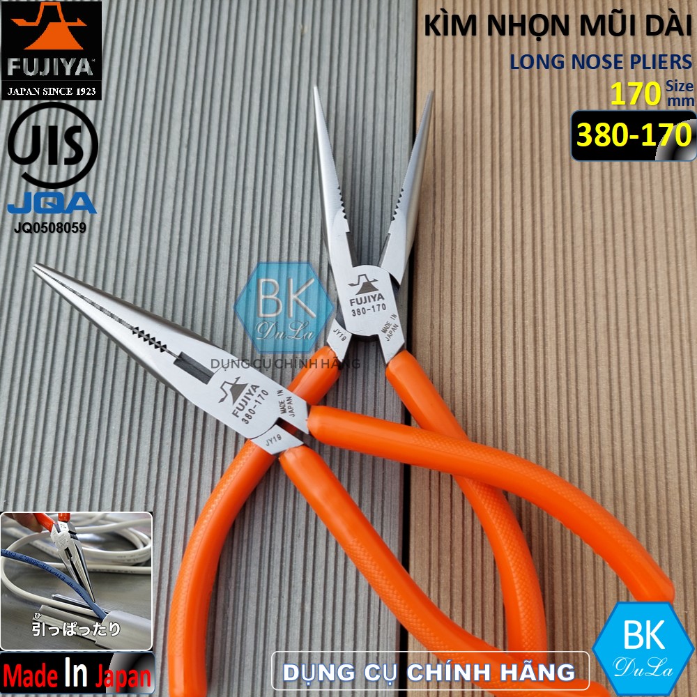 [Sản xuất tại Nhật] Kìm nhọn mũi dài 7inch/ 170mm Fujiya 380-170 - Kiềm cắt dây thép dây đồng