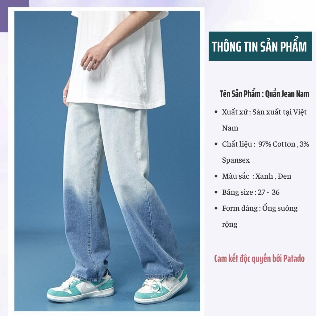 Quần jean xám nam PATADO dáng baggy ống suông rộng mã ST01 vải jeans bò cao cấp