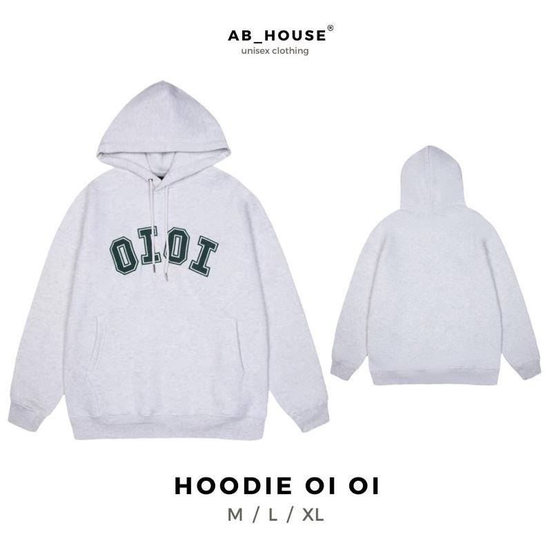 Áo Hoodie OI OI Xám Trắng Unisex Nam Nữ (Có Sẵn