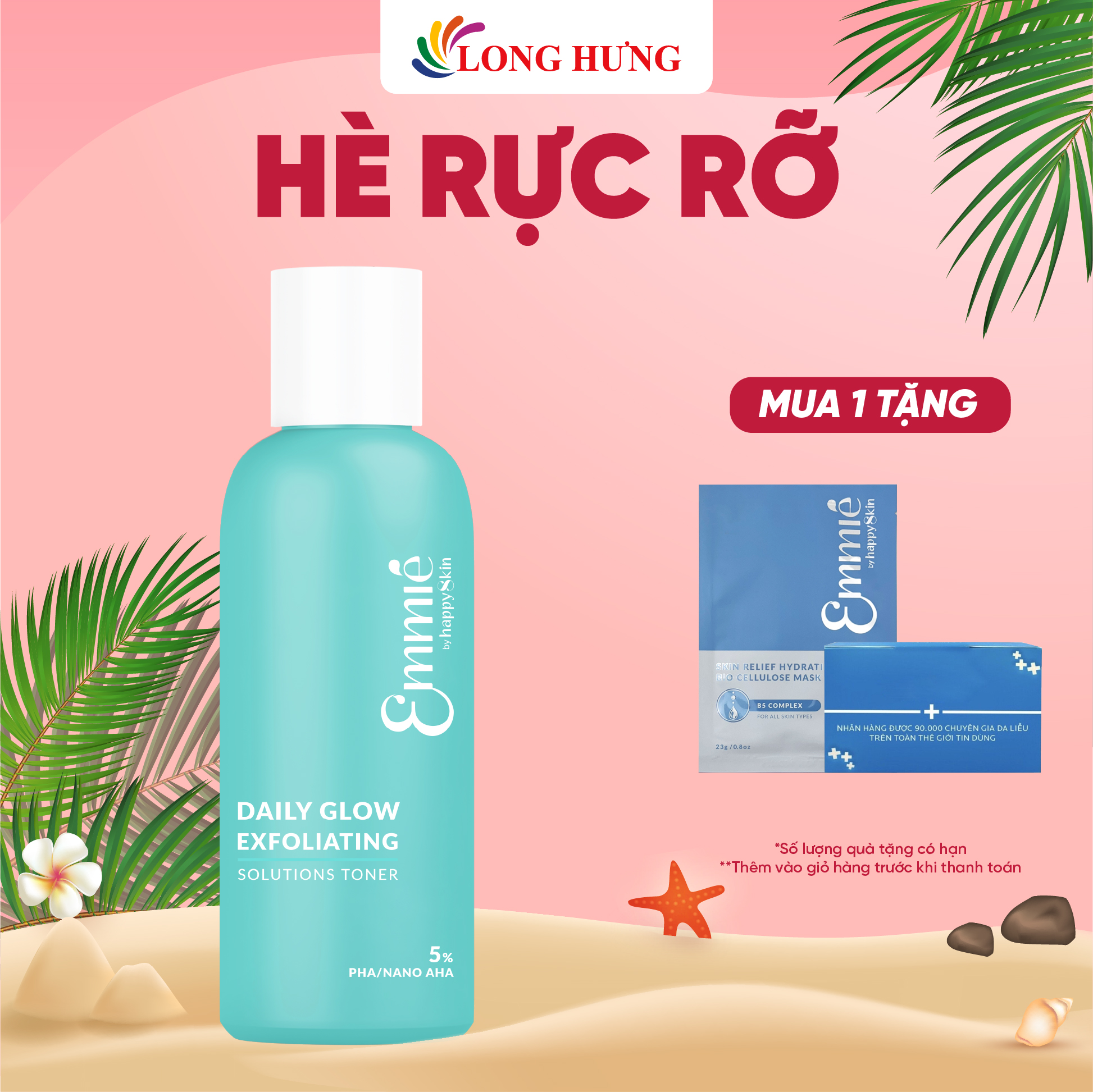Dung dịch cân bằng da và tẩy tế bào chết Emmié Daily Glow Exfoliating Solutions Toner 5% PHA/NANO AHA (50ml/230ml) - Hàng chính hãng