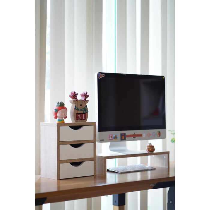 SB Furniture, Looms, Dion Office Accessories (Drawer Unit and Monitor Stand), Solid Oak Color, W25xD15xH28 cm.