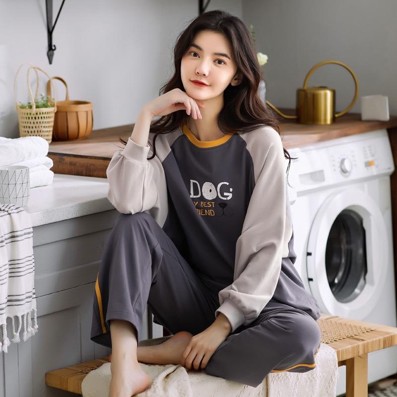 Bộ mặc nhà nữ, bộ ngủ nữ dài tay cotton thu đông