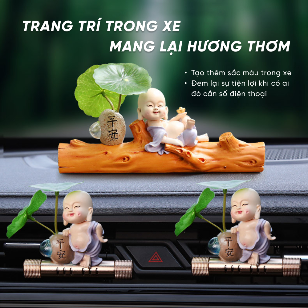 Tượng Chú Tiểu Siêu Dễ Thương Có Đi Kèm Nước Hoa Và Hộp Số Trang Trí Taplo Ô Tô Xe Hơi
