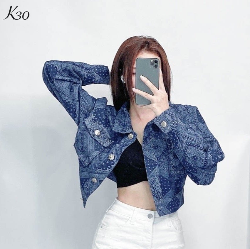 Áo khoác jeans nữ hàng hiệu rosata cao cấp màu xanh nhạt và xanh đậm thời trang k30