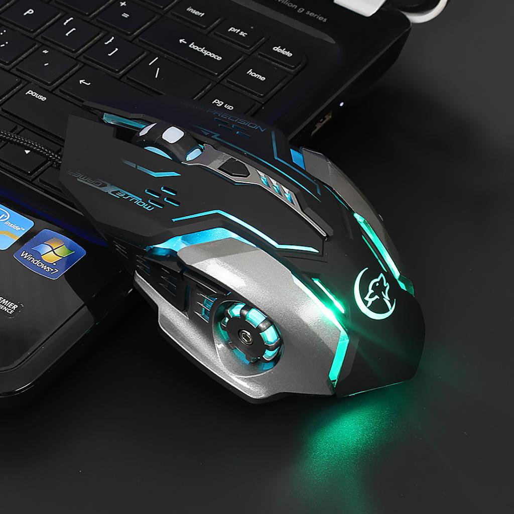 USB Wired Mouse Gaming Mice, 6 Buttons LED Backlit Colorful Light, with Scroll