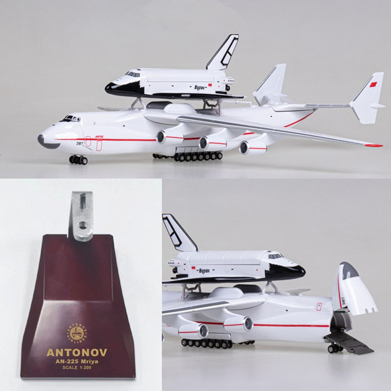 Mô hình máy bay vận tải hạng nặng Antonov AN-225 Mria chở tàu con thoi Buran tỷ lệ 1: 200 sơn bóng chống xước có chân đế