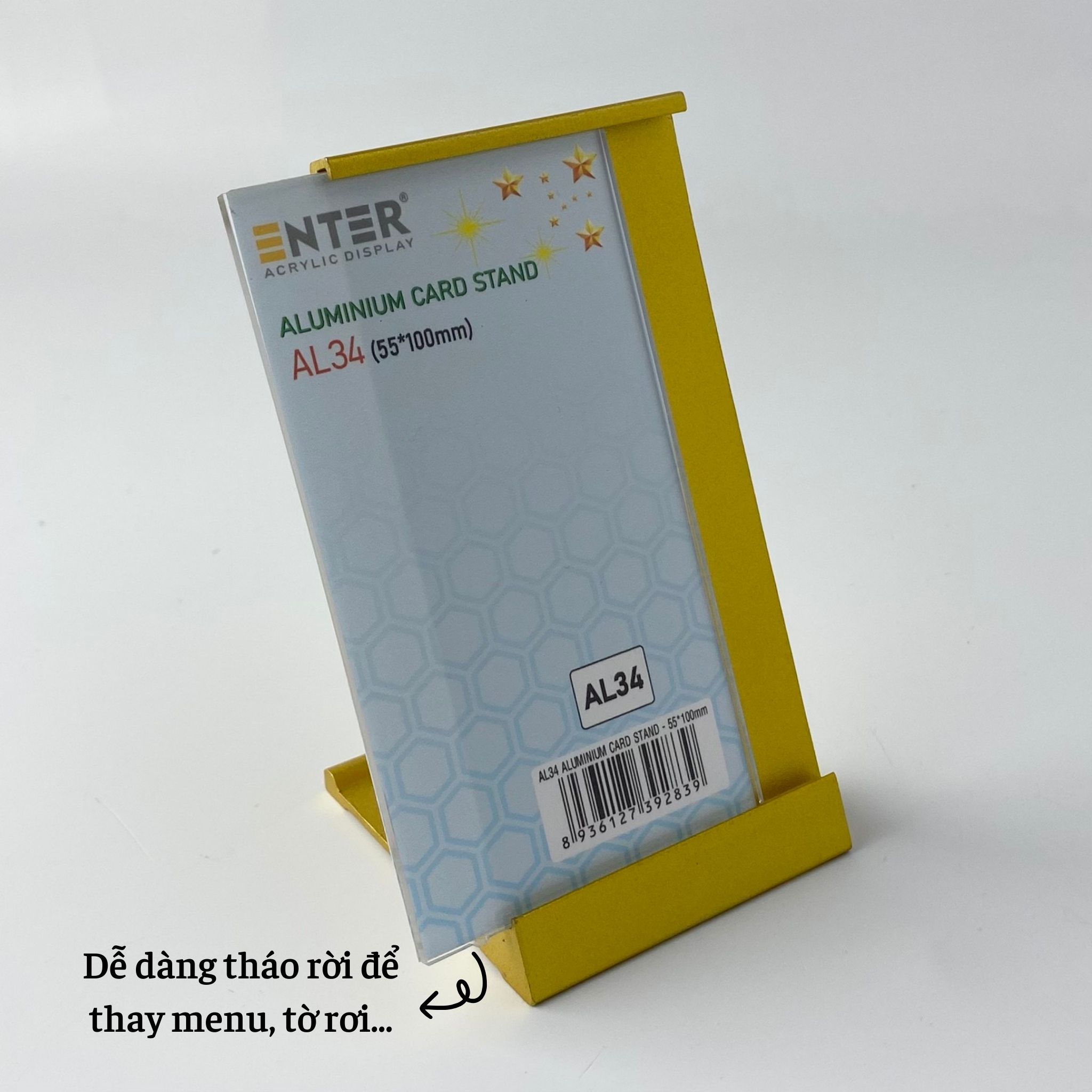 Bảng thông tin để bàn nhôm Enter AL34 55x100mm, Khung thông tin sản phẩm, Khung bảng giá, Kệ trưng bày để bàn