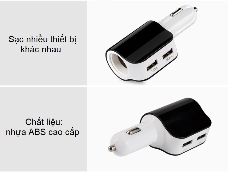 Tẩu cắm sạc 2 cổng USB có chip thông minh, hỗ trợ sạc nhanh và tản nhiệt tốt (Tặng quạt nhựa mini cắm cổng USB-Màu ngẫu nhiên)