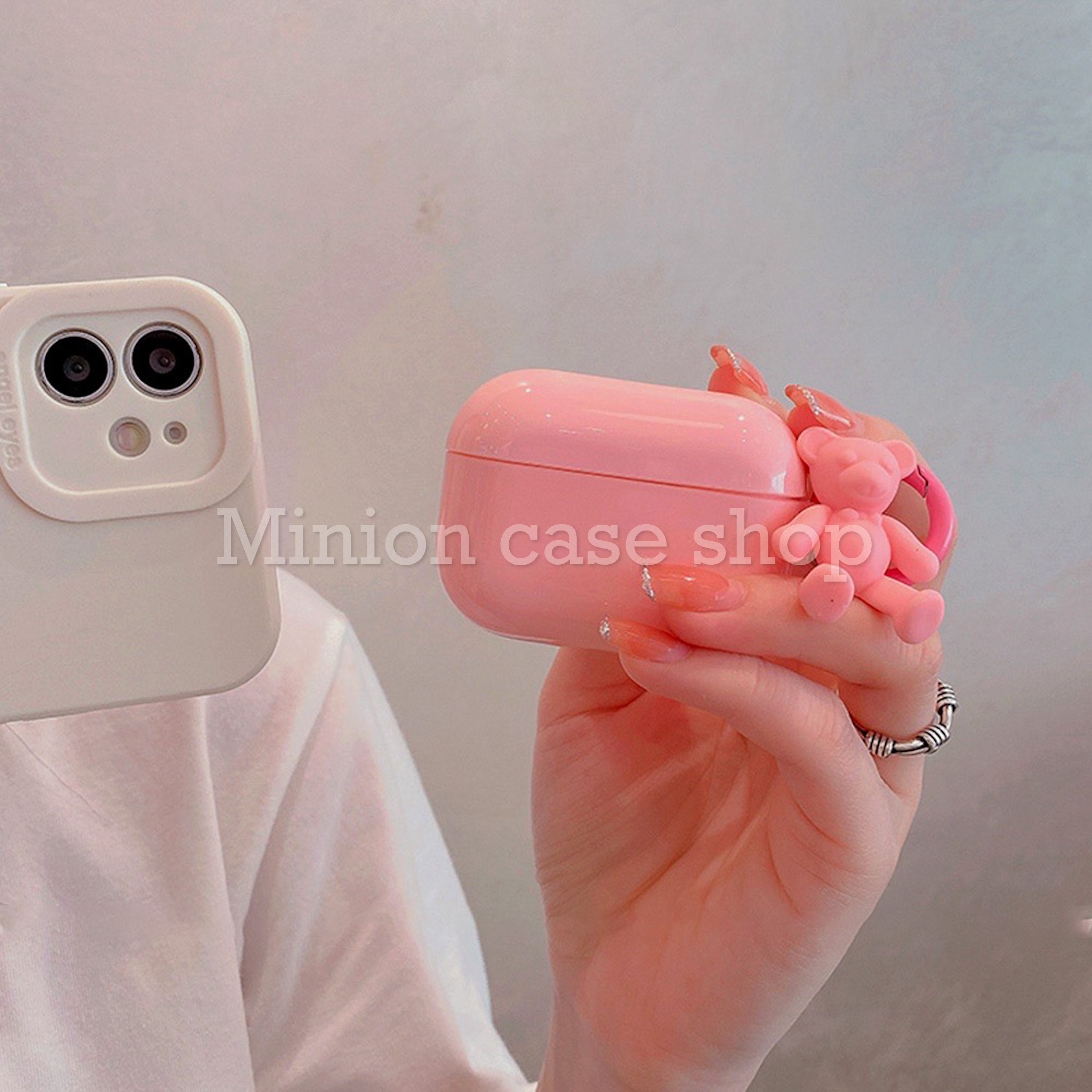 Bao Case Ốp dành cho Airpod 3 & Airpod Pro gấu hồng cool silicon 3d cao cấp