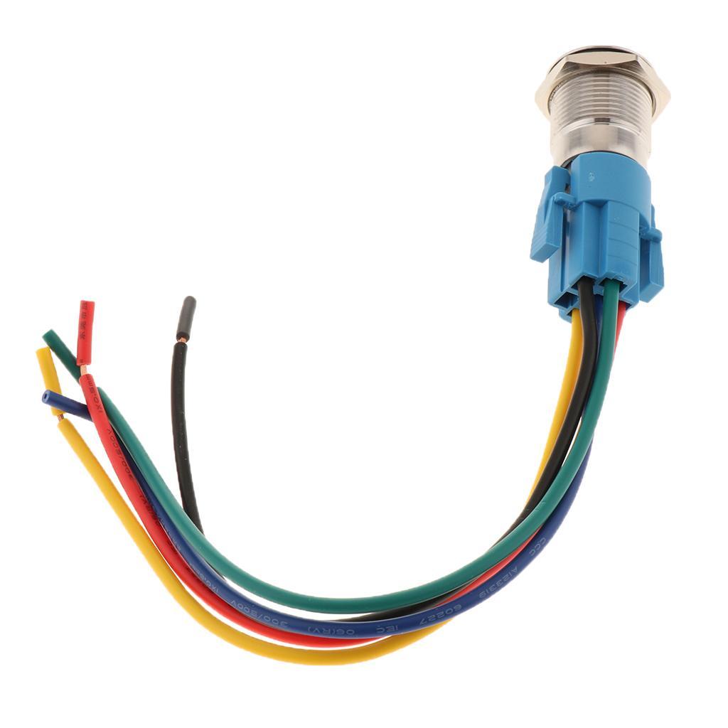 16mm 12V LED Ring Angel Eye LED Light Metal Push Button Toggle Switch Socket Plug Wire