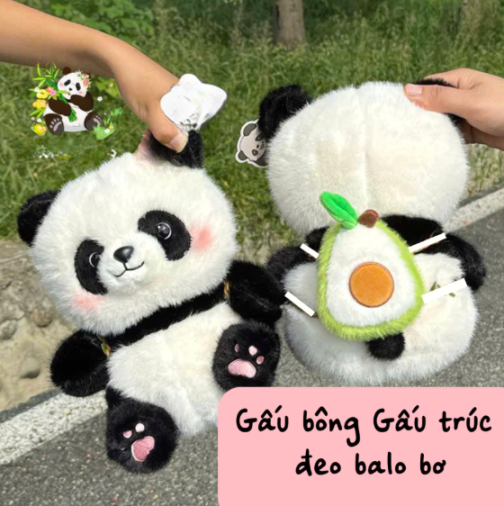 Thú nhồi bông gấu trúc đeo Balô quả bơ đáng yêu - Size 45cm - Qùa tặng gấu bông gấu trúc êm mịn cho bé