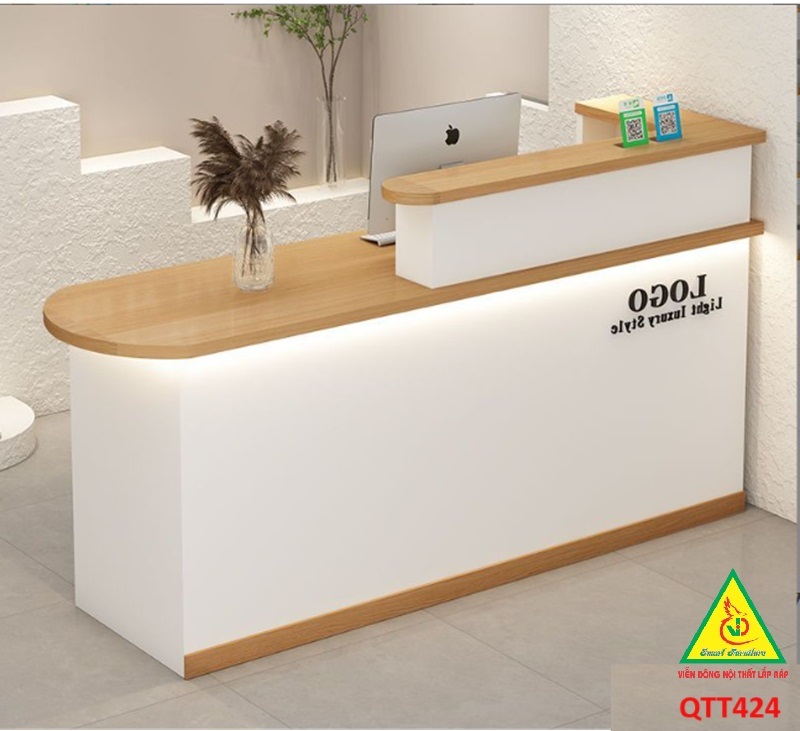 QUẦY LỄ TÂN, QUẦY TIẾP TÂN, QUẦY TÍNH TIỀN, QUẦY THU NGÂN QTT424 ( BÀN KHÔNG ĐÈN)- Nội thất lắp ráp Viễn Đông Adv