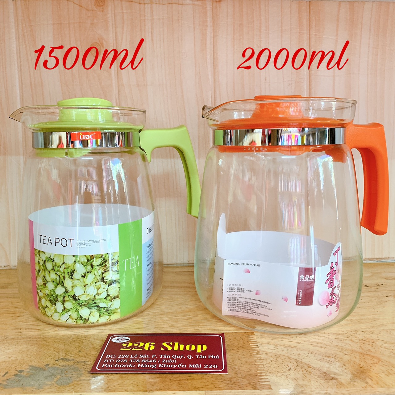 Bình Thủy Tinh Chịu Nhiệt Cao Cấp Lilac - An toàn Với Nước Sôi 100 Độ - Có 2 Size: 1500ml và 2000ml