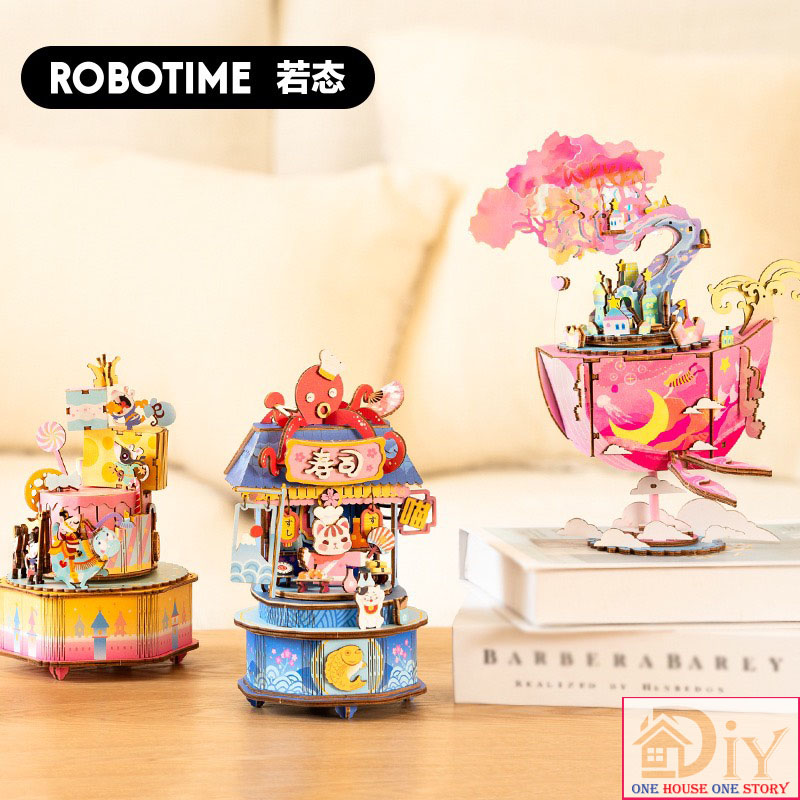 Hộp âm nhạc xoay lắp ráp bằng gỗ 3D Dollhouse DIY - Quà tặng sinh nhật giáng sinh tự làm