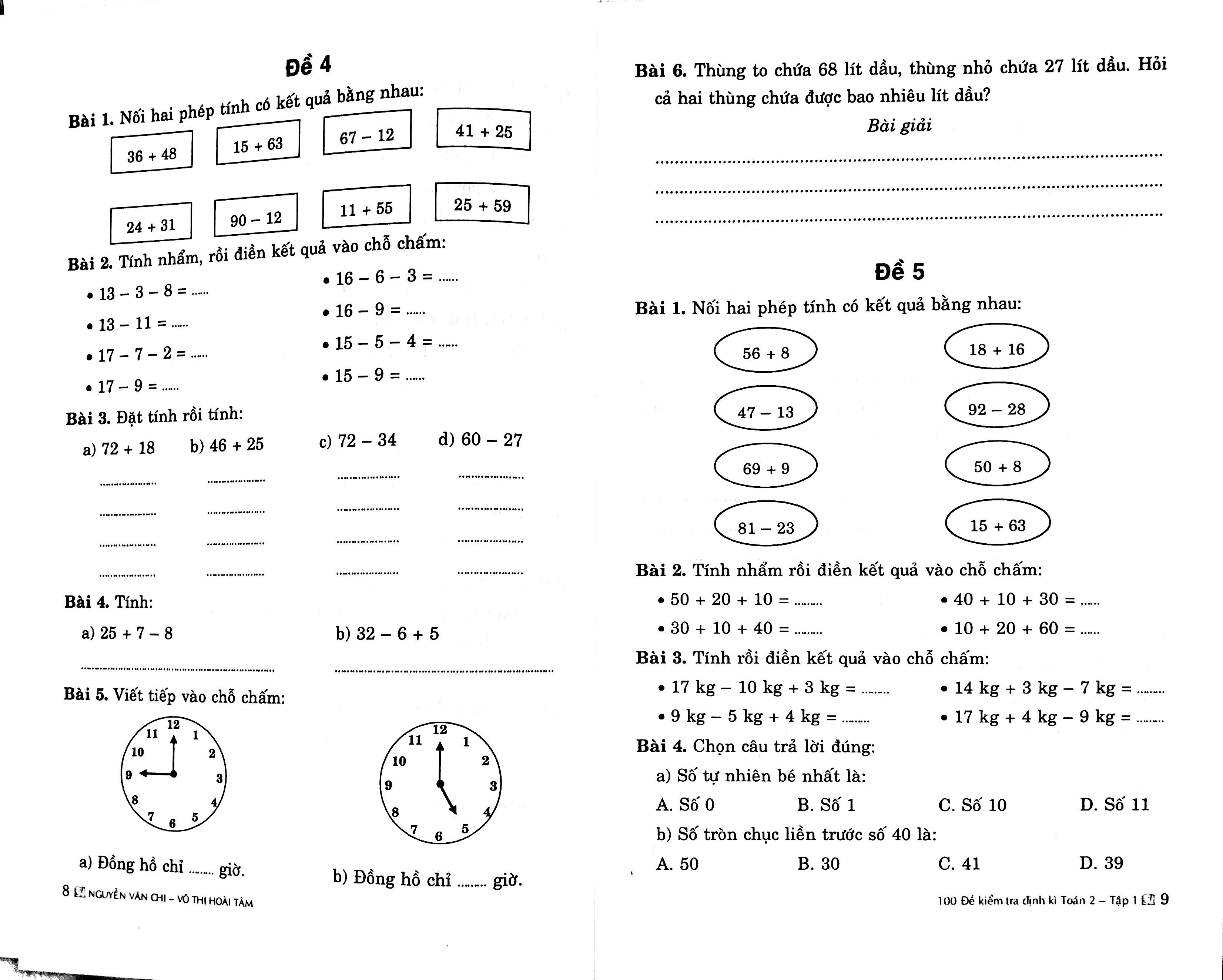 100 Đề Kiểm Tra Định Kì Toán Lớp 2 - Tập 1