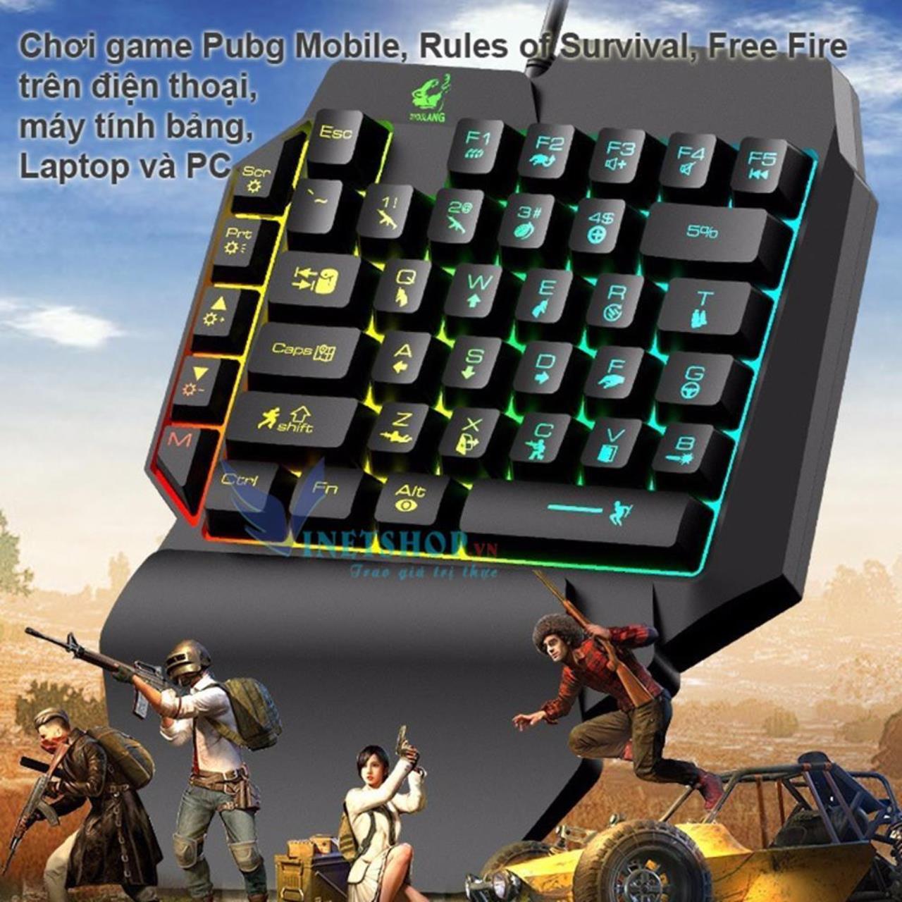 Bàn phím chơi game 1 tay K15/C9 chơi game Pubg, Rules of Survival, Free Fire trên điện thoại, máy tính bảng, Laptop và PC - Hàng Chính Hãng