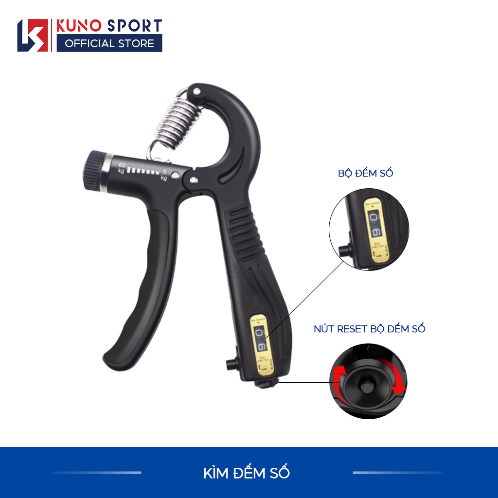 Combo dụng cụ tập cơ tay KUNO SPORT, kìm bóp tay chữ R có đếm số và dụng cụ tập tay chữ U