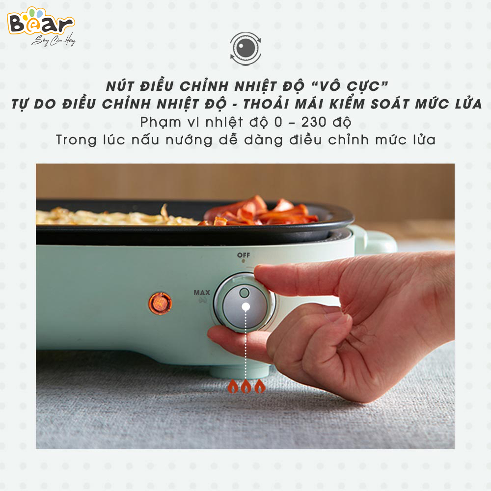 [Hàng Chính Hãng] Nồi Lẩu Nướng 3 Khay Đa Năng (3 in 1) Bear SUBE004, khay lẩu 4 lít, khay bánh 6 khuôn nhỏ tròn, khay nướng thịt với công suất 1200W, có thể tự điều chỉnh nhiệt độ và tăng nhiệt nhanh chóng với mức lửa lớn