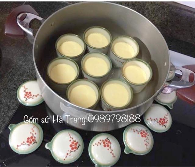 Bộ cốc làm caramen gốm sứ Bát Tràng cao cấp vẽ hoạ tiết đào đỏ