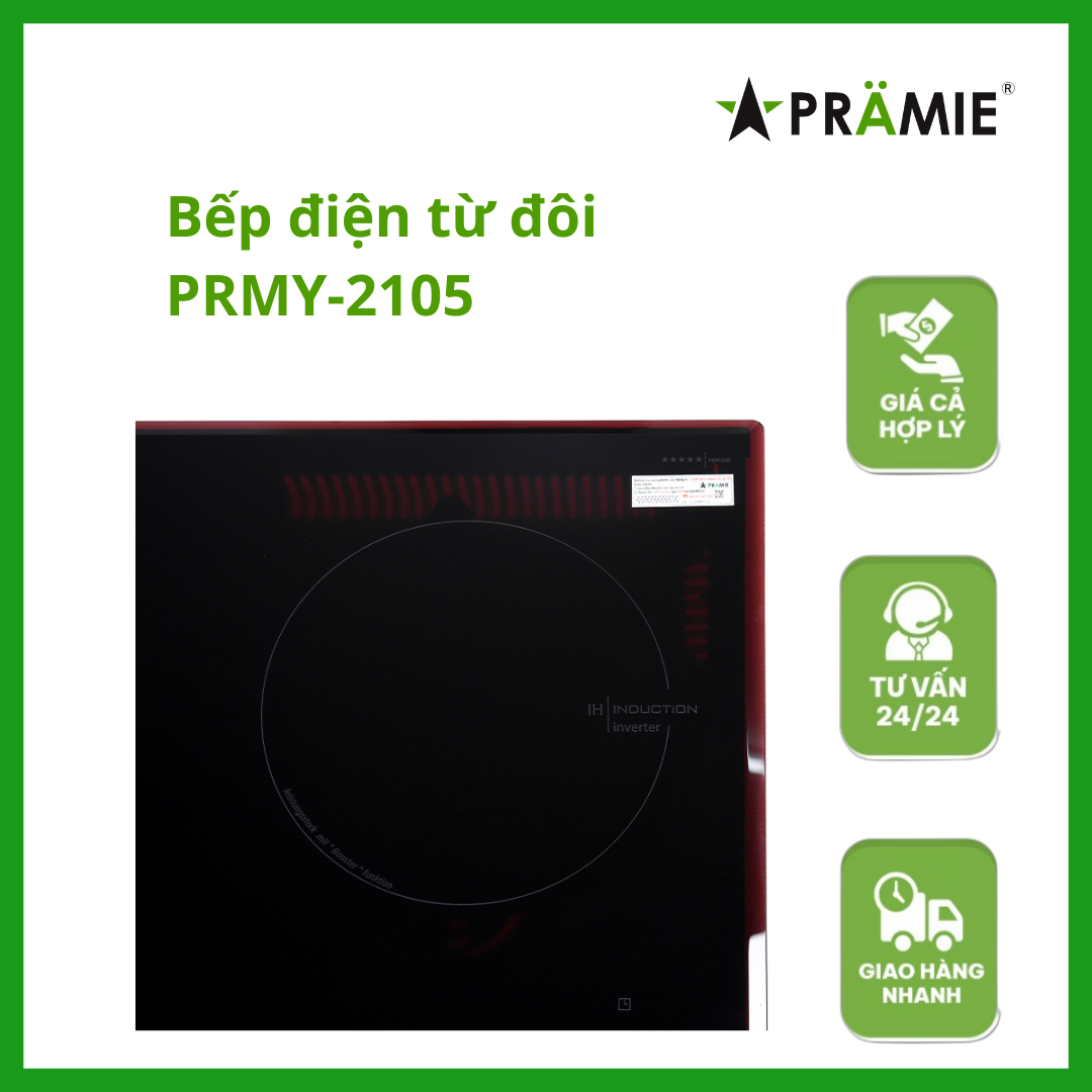 Bếp từ hồng ngoại đôi Pramie PRMY-2105_1 từ, 1 hồng ngoại_Hàng nhập khẩu Malaysia