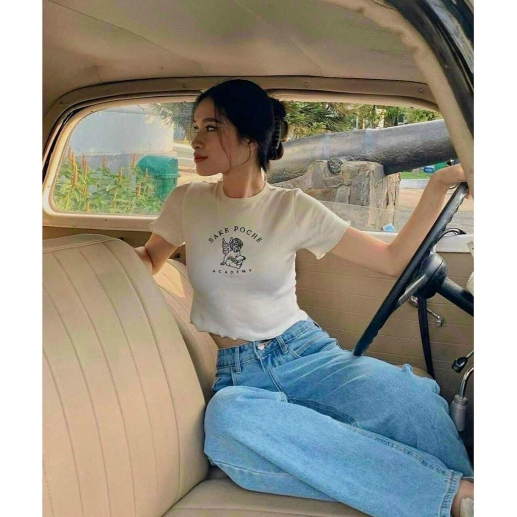 Áo Croptop Thiên Thần Chất Thun Bozip Cotton Co Giãn Tốt Mền Mịn Không Xù