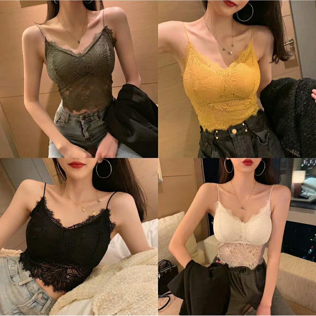 Áo ngực nữ đẹp ️️Áo Bra Ren Lá Dáng Lửng - Bra 2 Dây Sợi Bún Có Đệm Bàn Tay Sexy